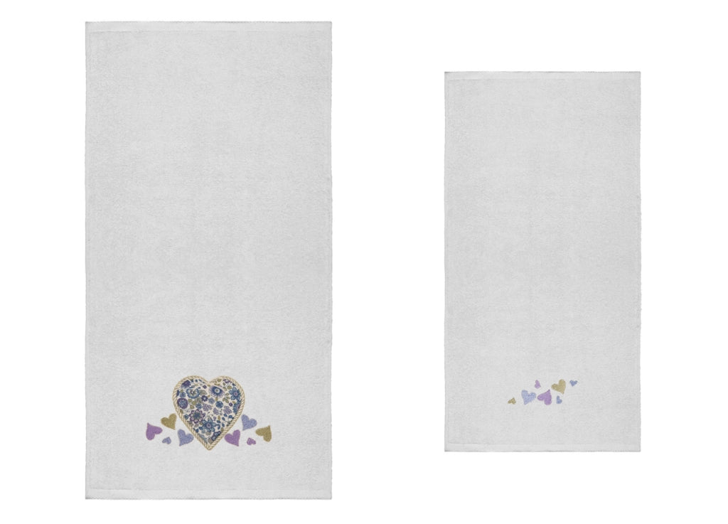 Set Asciugamano Copiola Salvietta Bagno Spugna 100% Cotone Mary Cuori - Copiola - Bianco