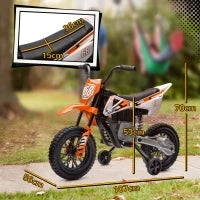 Moto Elettrica per Bambini con Rotelle Rimovibili, Sospensioni, Suoni e Indicatore di Carica, Arancione