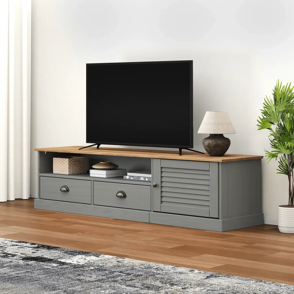 Mobile TV | Armadietto TV | Mobile Porta TV VIGO Grigio 156x40x40 cm Legno Massello di Pino