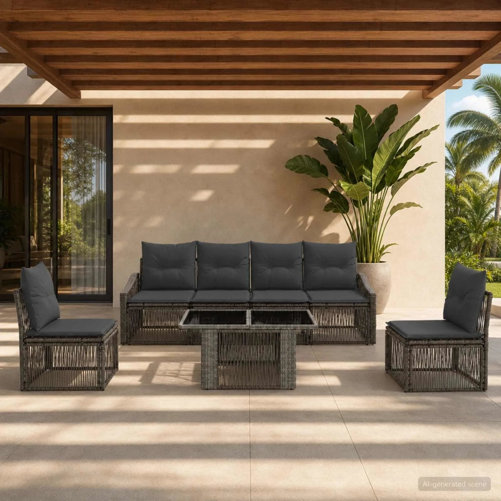 Set Divano da Giardino 7 pz Grigio e Grigio Scuro polyrattan 3437231
