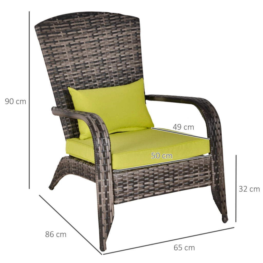 EasyComfort Sedia da Giardino Adironrack con Braccioli e Cuscini, Sedia in Rattan e Acciaio per Interni ed Esterni, 64x80x90 cm, Verde