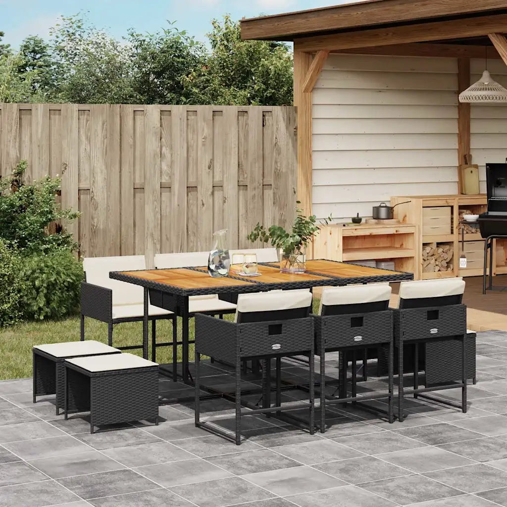 Set da Pranzo da Giardino 11 pz con Cuscini in Polyrattan Nero 3211335