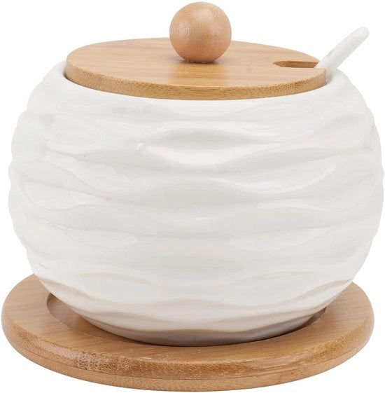 Set di contenitori in ceramica per spezie con coperchio in bambù e cucchiaio, set di contenitori per spezie per la cucina e la tavola da pranzo (Tipo-1)