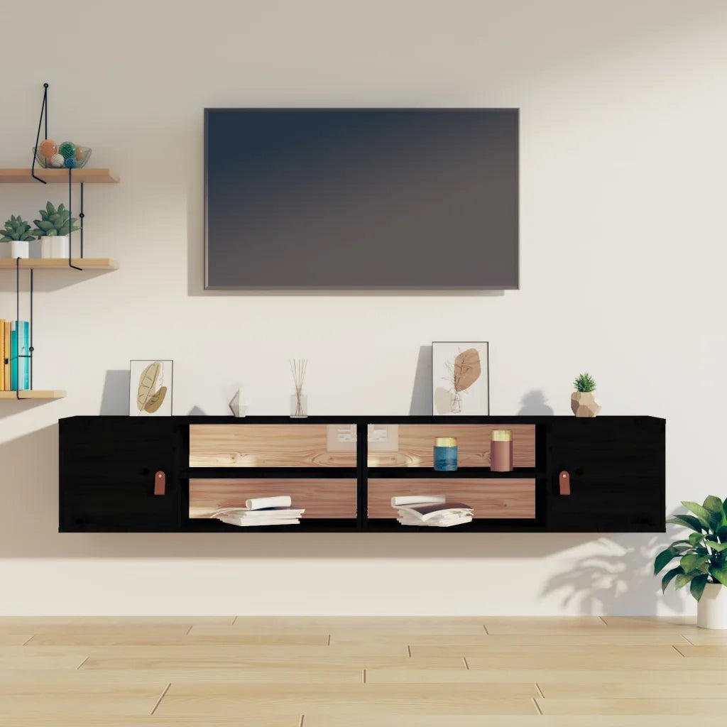 Pensili 2 pz Neri 80x30x30 cm in Legno Massello di Pino 818394