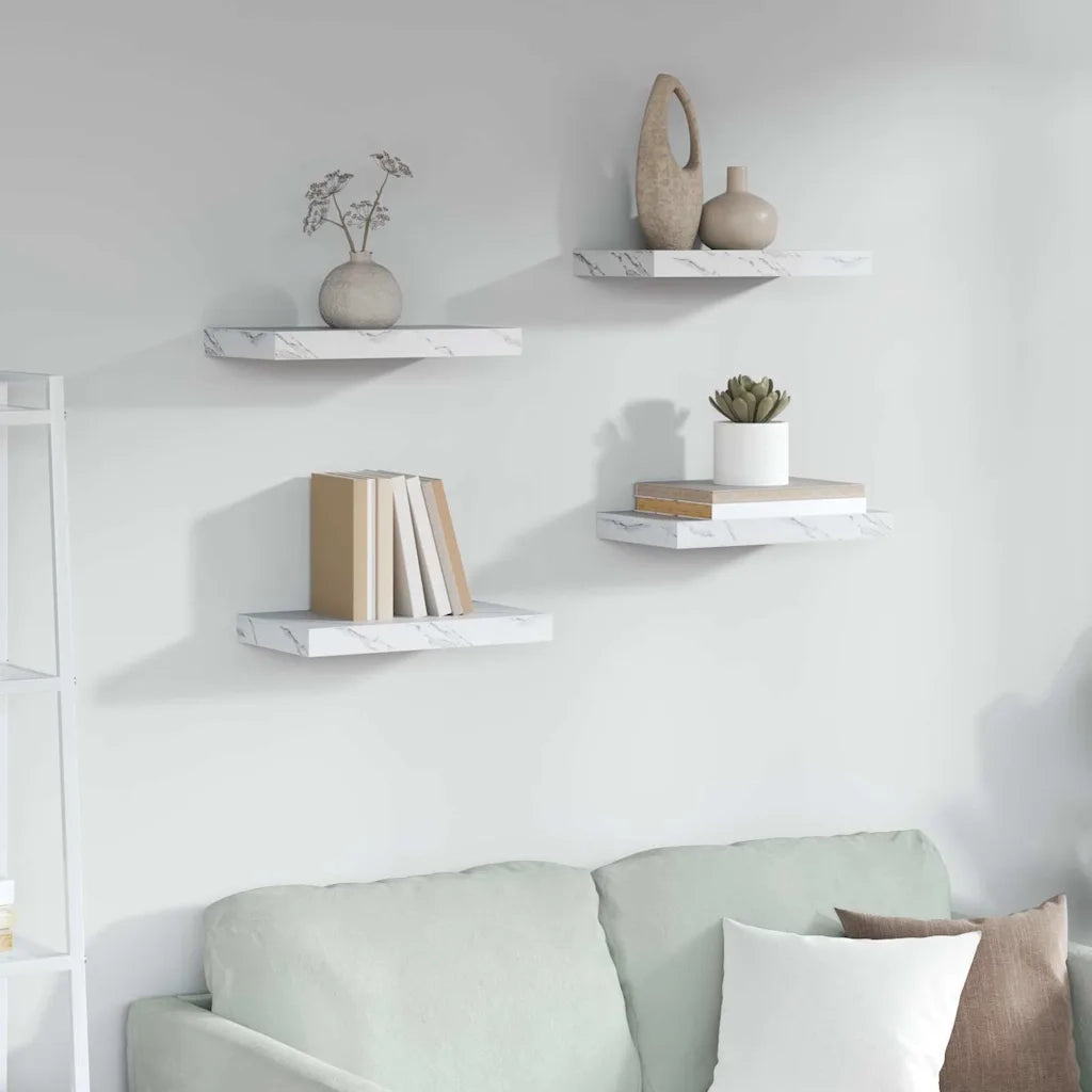 Scaffale da parete 4 pcs Marmo Bianco 40 x 23,5 x 4 cm