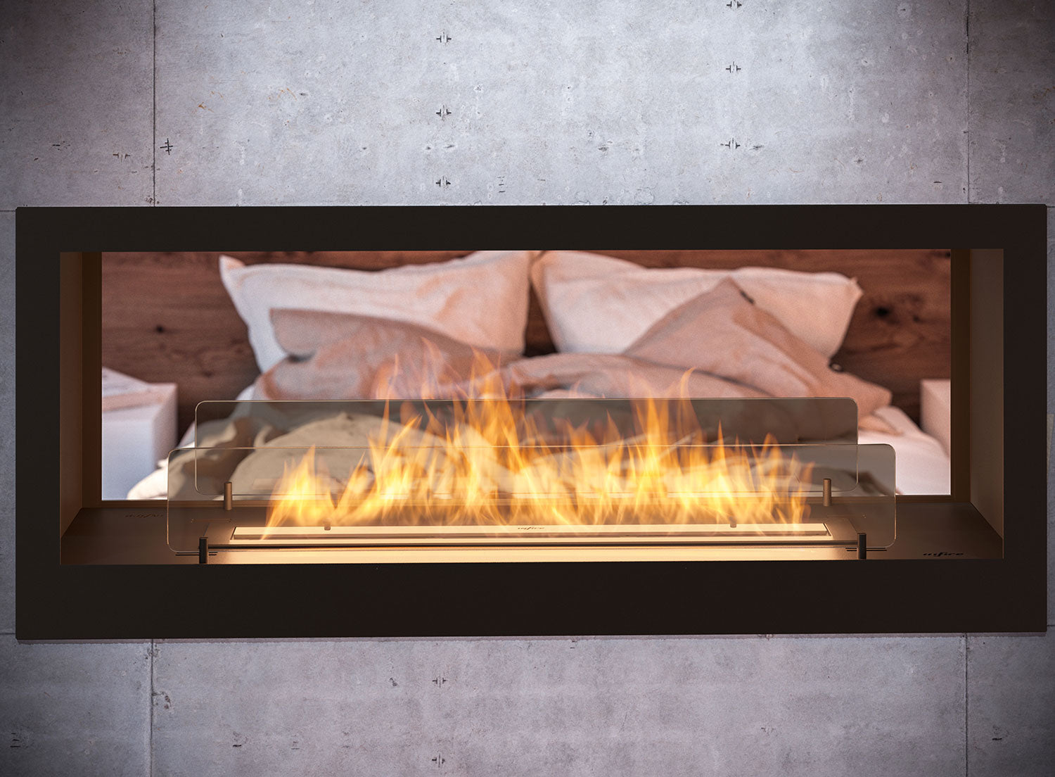 Camino a Bioetanolo da Incasso 120x50 cm Bifacciale 2 Side 1200 Nero con Vetro