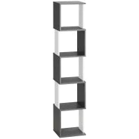 Libreria Moderna Salvaspazio a 5 Ripiani in Legno, 33x28x161cm, Grigio e Bianco