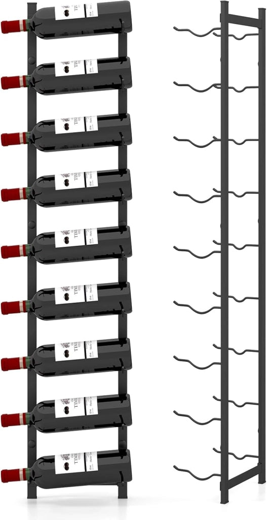 Portabottiglie di Vino da Parete per 6/12 Bottiglie, Scaffale Vini in Metallo a Parete, Portabottiglie di Vino Resistente alla Ruggine (22 x 13,5 x 145 cm)