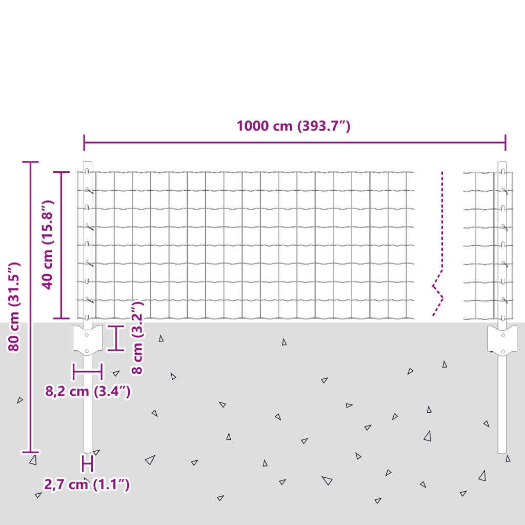 Recinzione Euro con 5 pali U Argento 0,4x10 m Acciaio