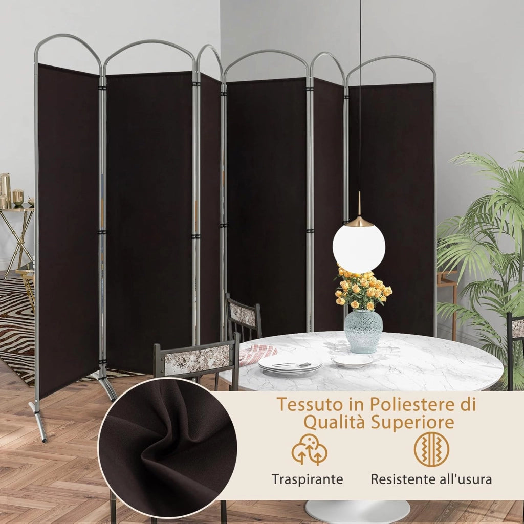 Paravento Pieghevole a 4/6 Pannelli, Separé Divisorio Interno ed Esterno, Pannelli Divisori per Camera da Letto, Ufficio e Soggiorno (331 x 188 cm 6 Pannelli, Marrone)