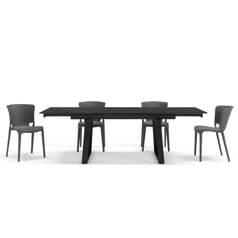 Tavolo allungabile da pranzo Pietra Nera 160x90 modello ATLAS fino a 240 CM per sala da pranzo, cucina e soggiorno, design moderno con top in grès ceramico
