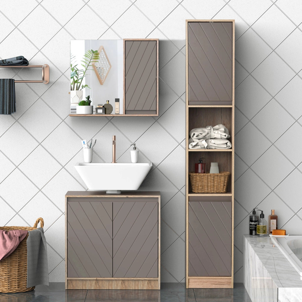 Armadietto Pensile per Bagno ¨C Zephmum ¨C Grigio e Rovere 57x14.2x49.2cm