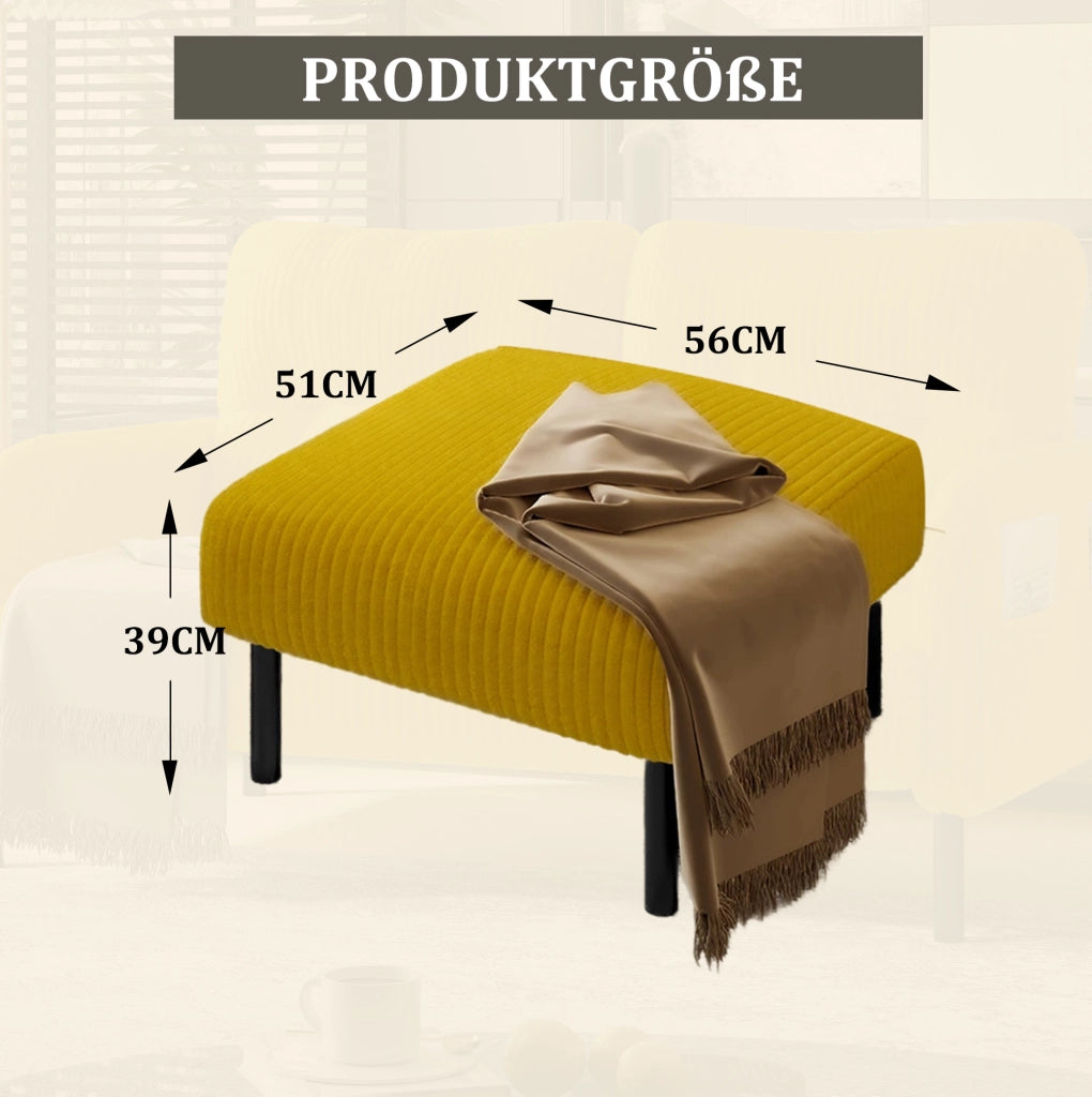 Pouf in tessuto a coste giallo 56 x 51 x 39 cm con struttura in metallo