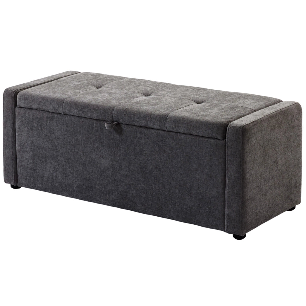 Poltrona Poggiapiedi Contenitore ¨C Zephmum ¨C Grigio Scuro Lino
