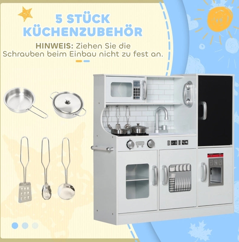 Cucina giocattolo in legno bianca con accessori e lavagna