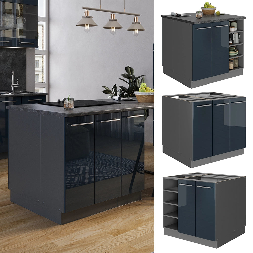 Isola da cucina Fame-Line Blu scuro lucido/Antracite 90 cm senza piano di lavoro Vicco