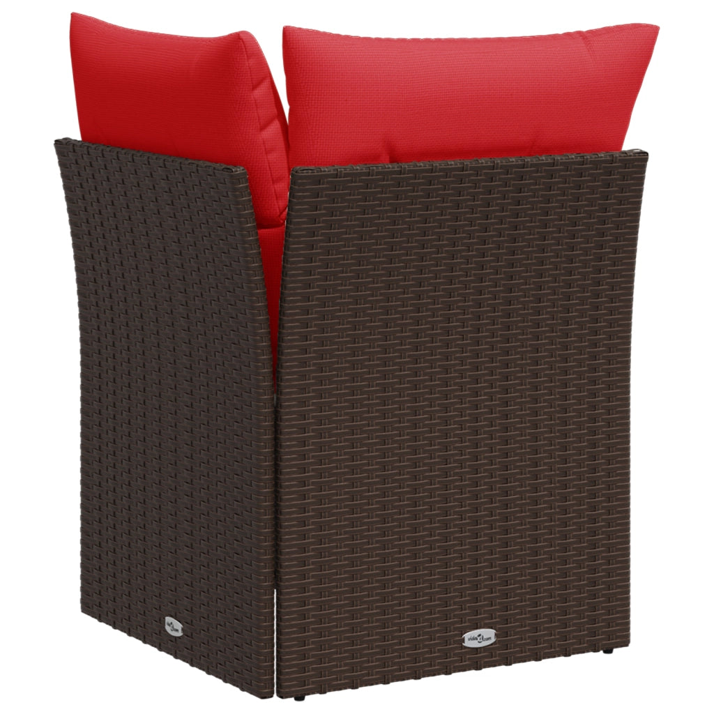 Divano da giardino angolare con cuscini marrone in polyrattan