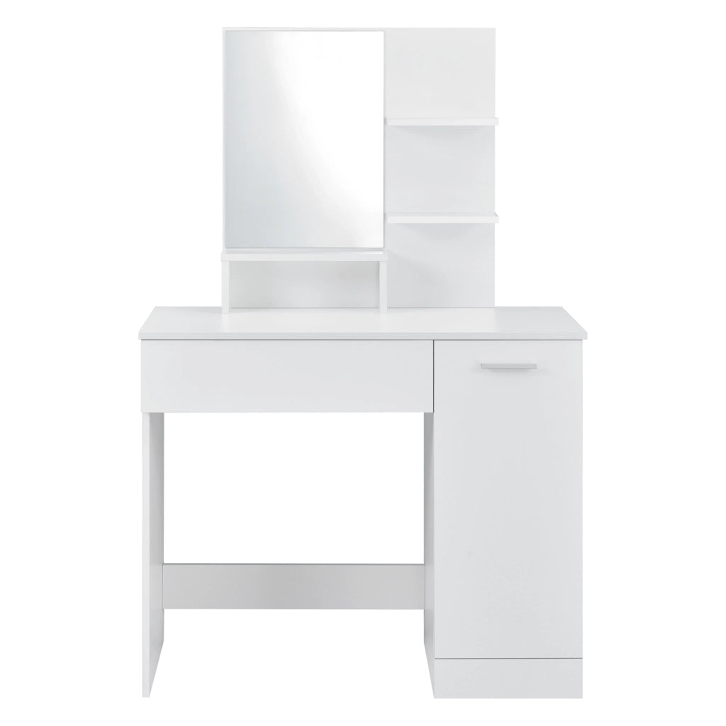 Tavolo da Trucco Krugersdorp Toeletta con Specchio Cassetto Ripiani e Armadietto - Bianco [en.casa]