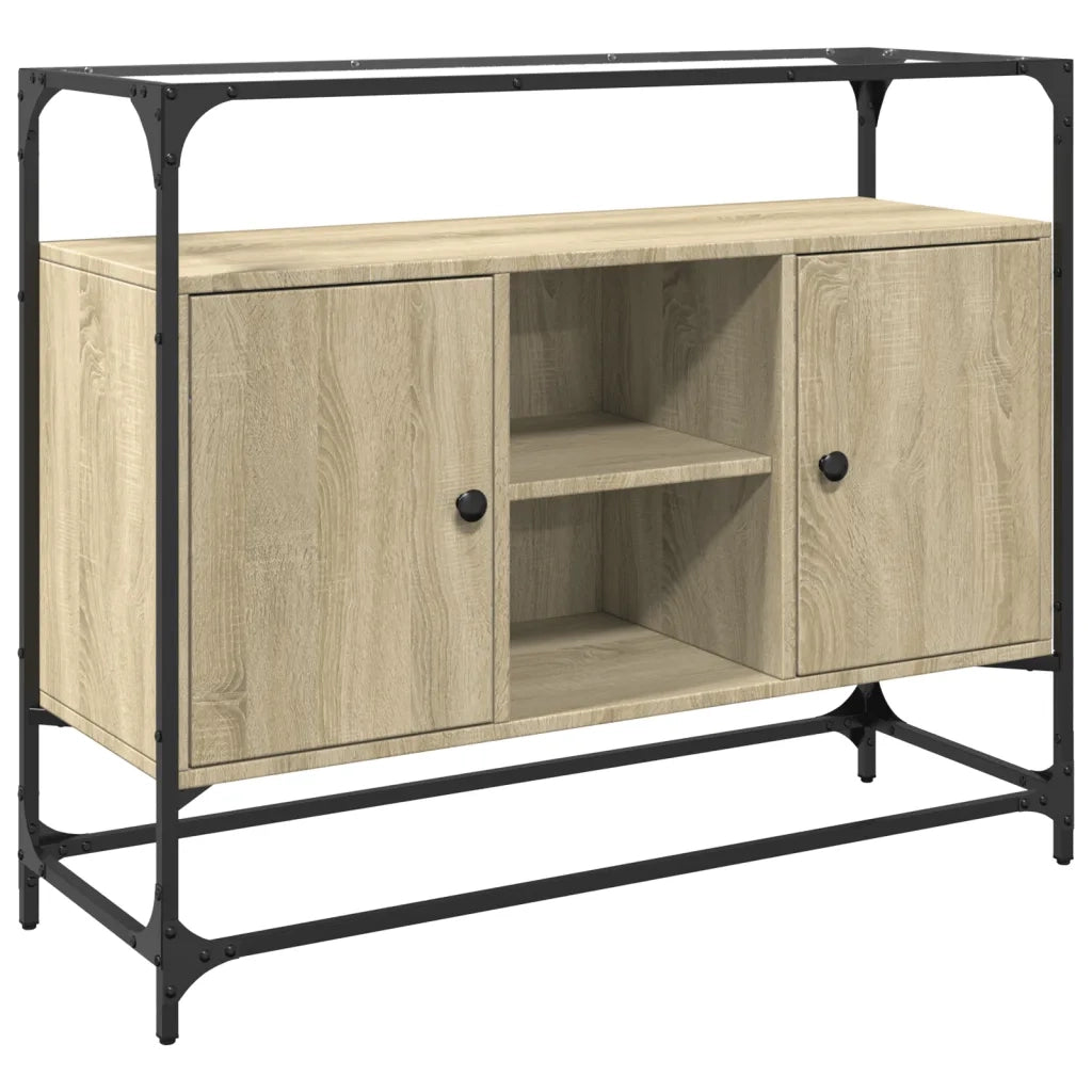 Credenza | Madia | Buffet da pranzo | Armadio da pranzo Piano Vetro Rovere Sonoma 98x35x81cm Legno Multistrato