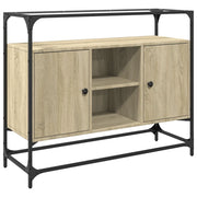 Credenza | Madia | Buffet da pranzo | Armadio da pranzo Piano Vetro Rovere Sonoma 98x35x81cm Legno Multistrato