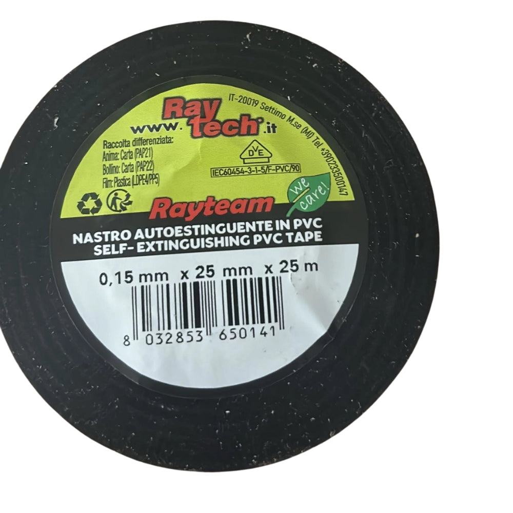 Nastro isolante in pvc autoestinguente raytech per impianti elettrici e cablaggi *** colore nero, dimensioni 25 mm x ...