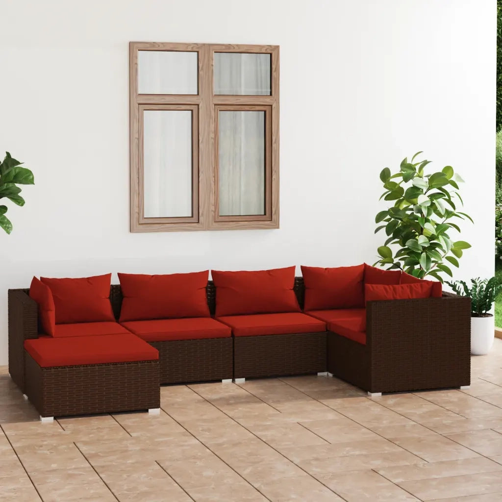 Set Divani da Giardino 6 pz con Cuscini in Polyrattan Marrone cod mxl 37902