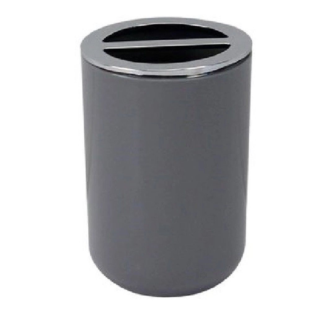 Trade Shop - Portaspazzolini Bicchiere Accessori Bagno 2 Fori Grigio Silver Contenitore 79893 -