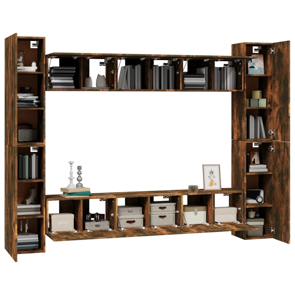 Set Mobili Porta TV 10 pz Rovere Fumo in Legno Multistrato 3120218