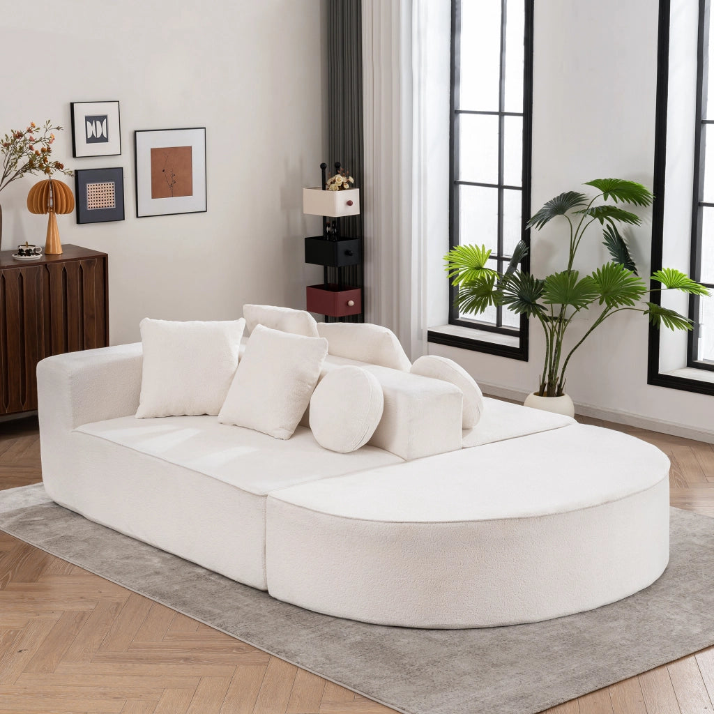 Divano modulare convertibile in ciniglia con struttura in schiuma, senza montaggio, bianco 263 × 171 × 66 cm