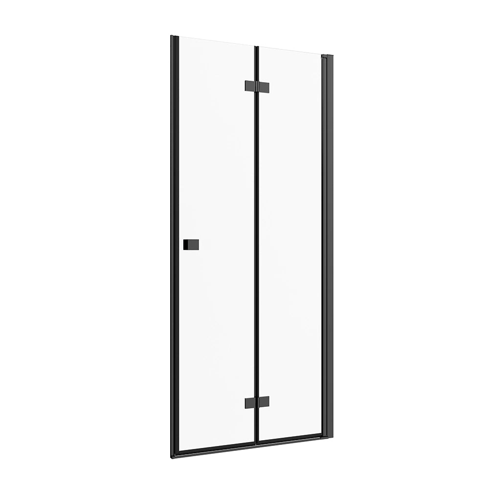 Porta doccia 90cm apertura a libro lato destro con profili nero opaco e vetro da 8mm trasparente h195 | Fiji