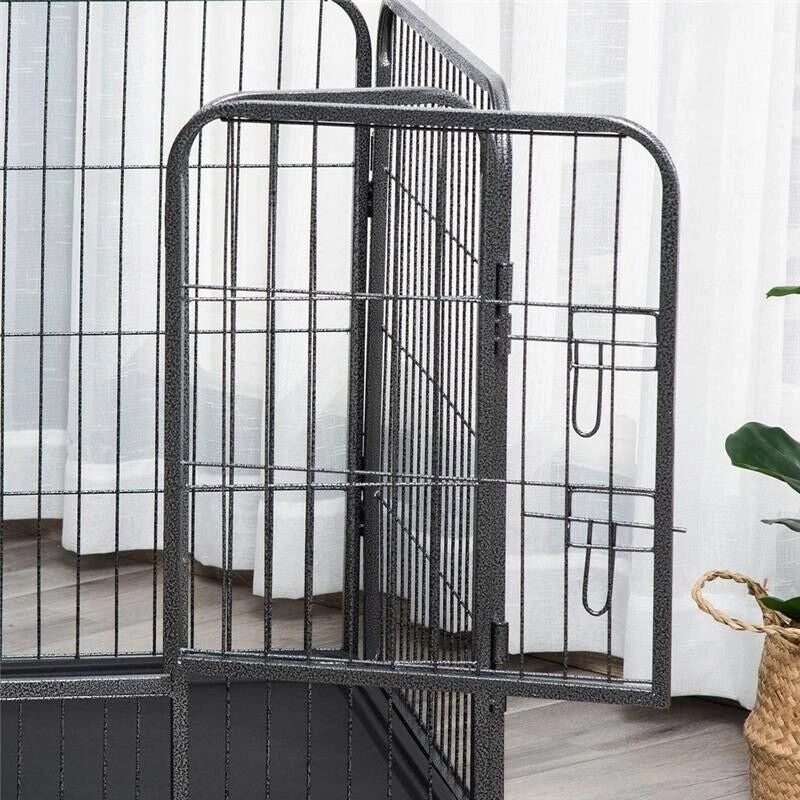 BOX PER CANI RECINZIONE IN METALLO PER ANIMALI CON 4 PANNELLI, PORTA CON DOPPIO BLOCCO E VASSOIO SUL FONDO, 109X74X71CM, GRIGIO