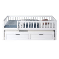 Divano letto-Xylo-90x200 cm-barriera, 2 cassetti, pino bianco