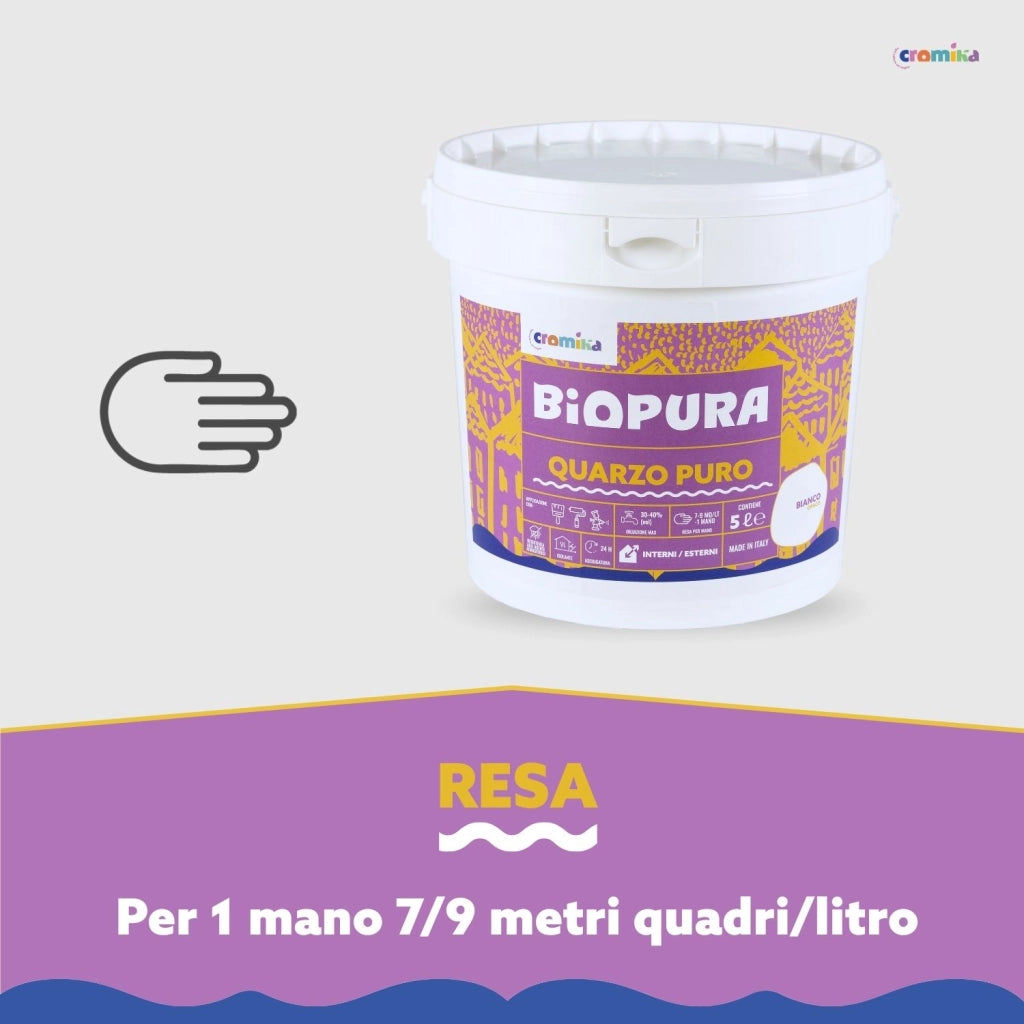 Pittura murale quarzo puro interni esterni finitura opaca linea biopura cromika *** formato 5 lt, confezione 1