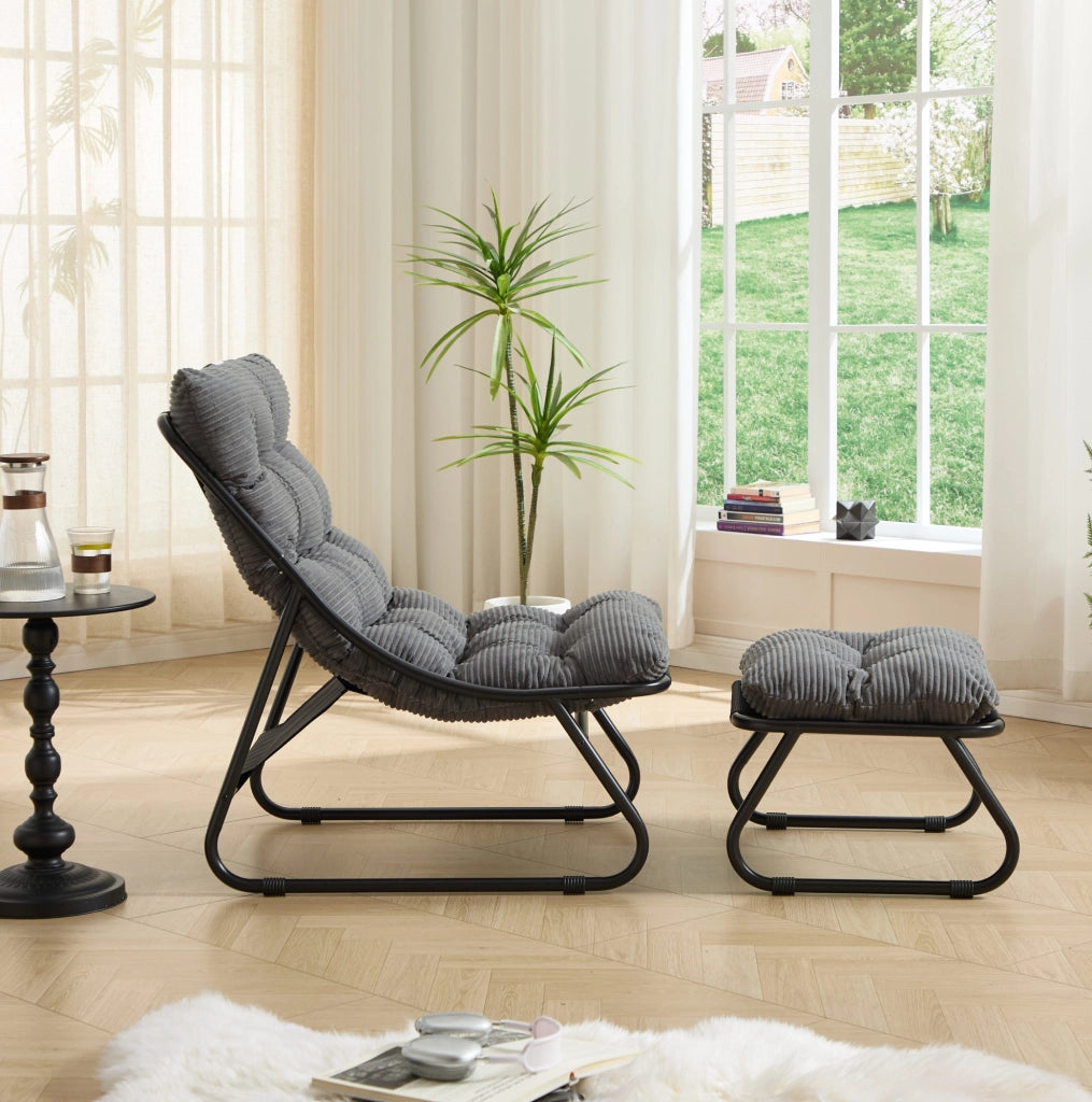 Sedia lounge da esterno con poggiapiedi; 65x78x86 cm; acciaio grigio