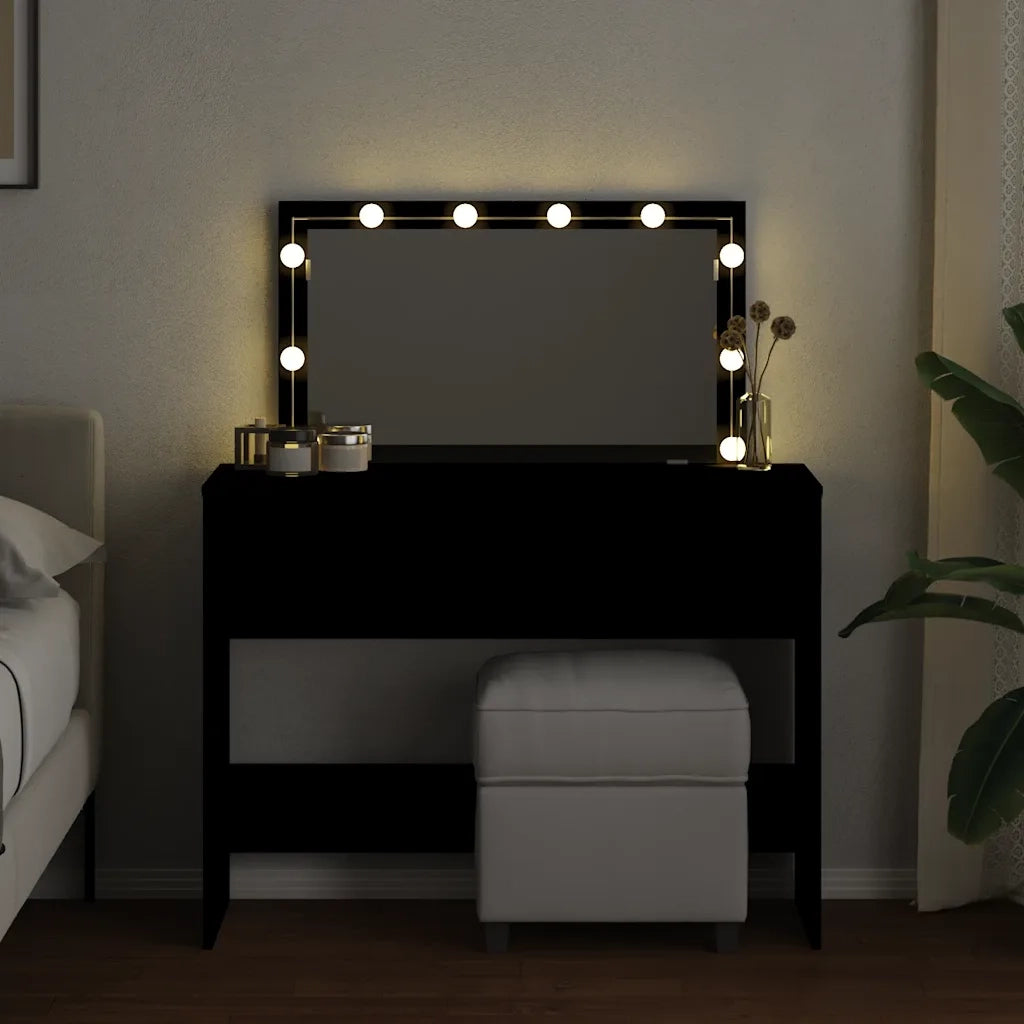 Toeletta | Tavolo da Trucco con LED Nero 100x40x120 cm