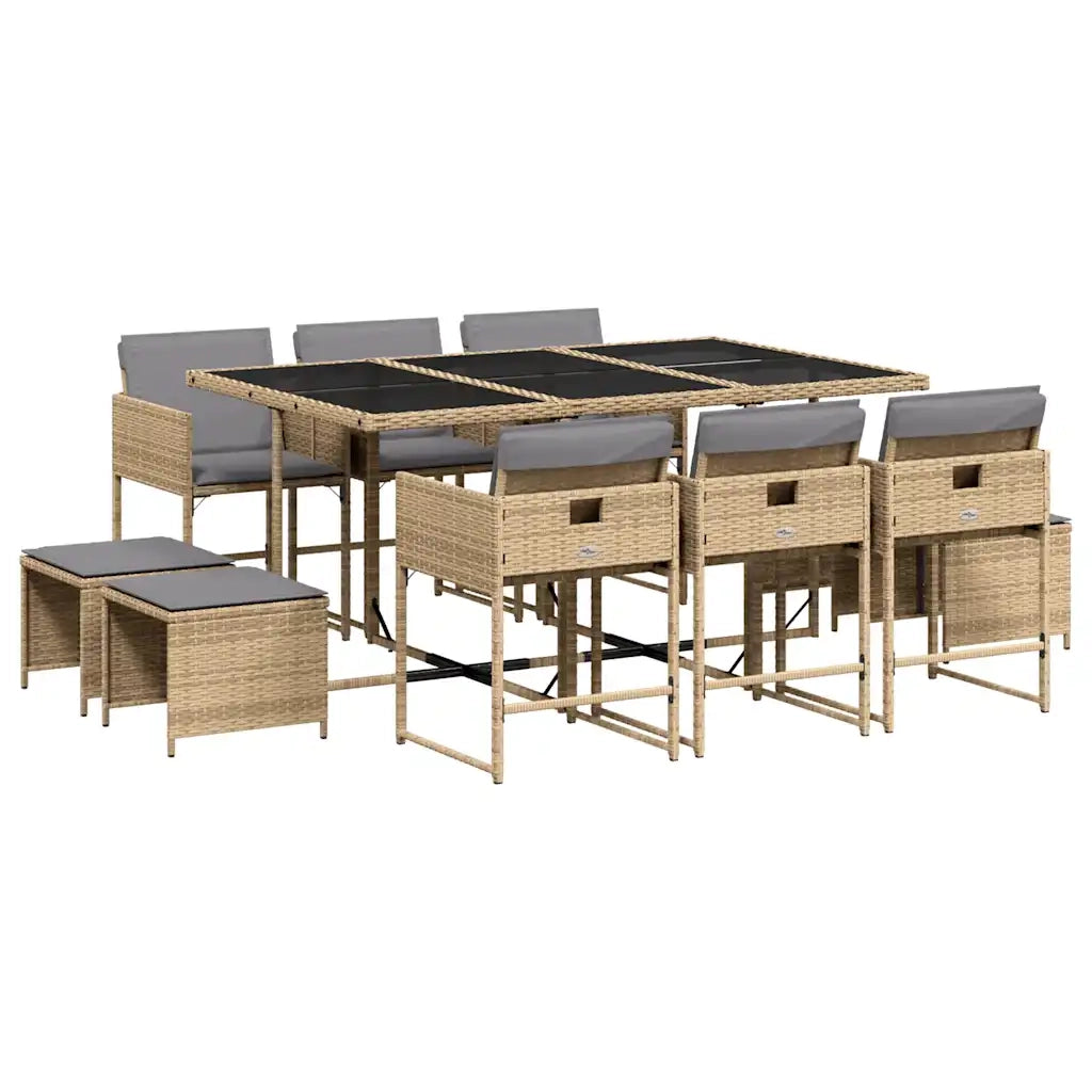 Set Pranzo da Giardino 11 pz con Cuscini Beige Misto Polyrattan 3211332