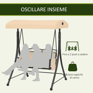 Dondolo da Giardino 2 Posti con Tetto Parasole Regolabile e Tasche Laterali Beige