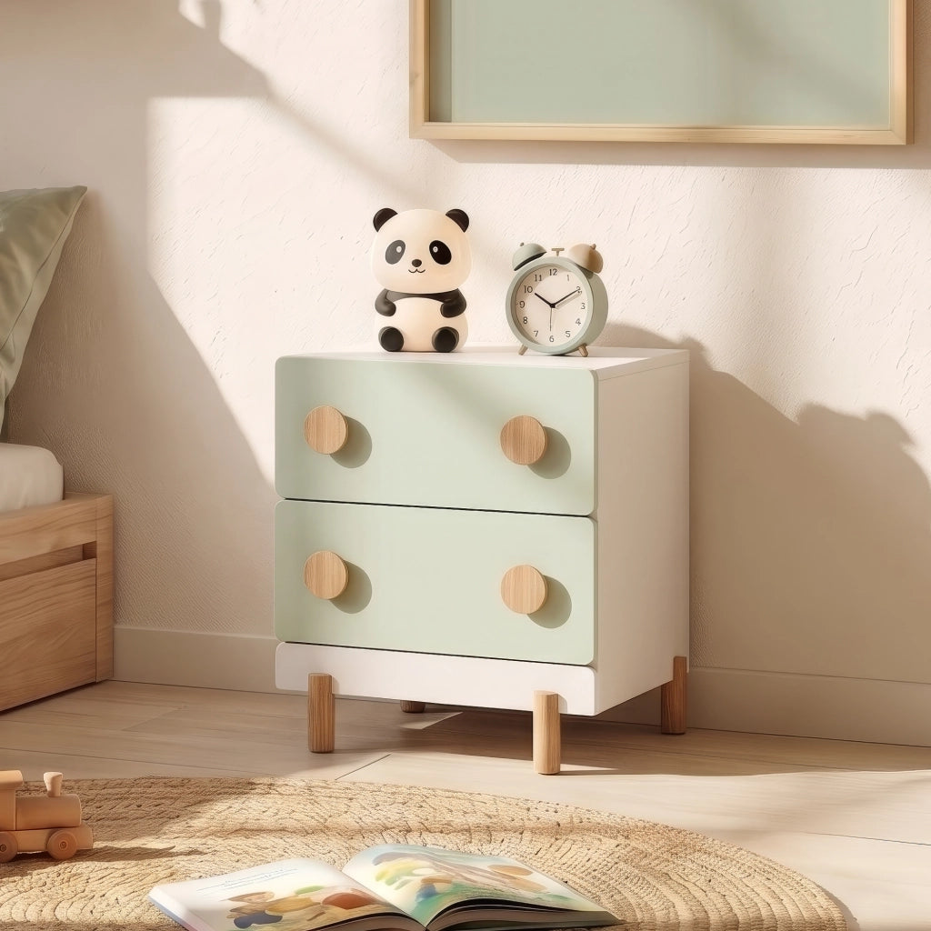 Comodino per Cameretta Vaarentaa con 2 Cassetti 47x40x35 cm - Bianco/Verde Menta [en.casa]