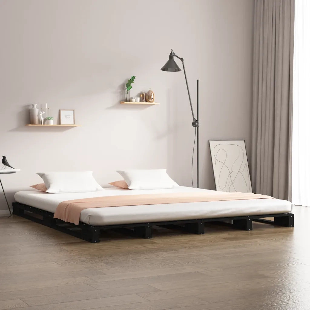 Letto a Pallet Nero 135x190 cm Double Legno Massello di Pino 821436