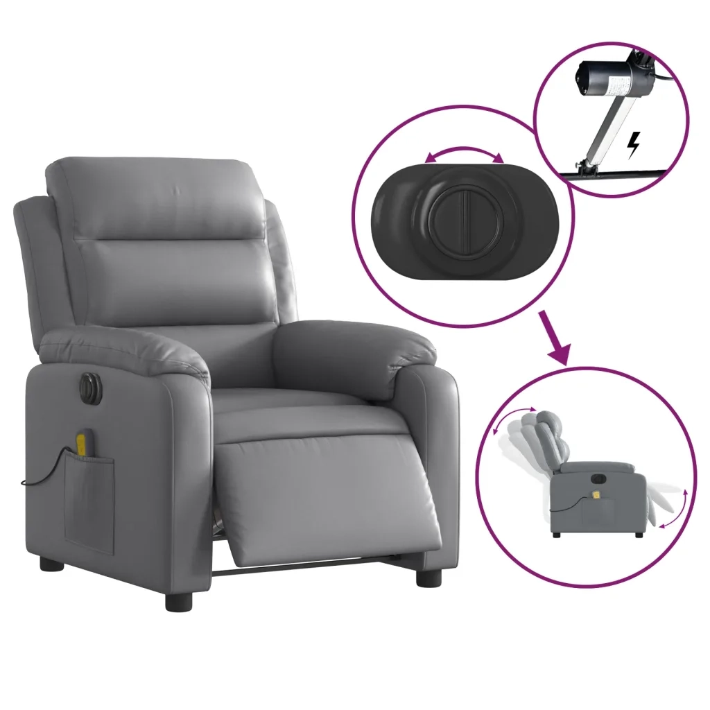 Poltrona Massaggiante | Sedia Relax Elettrica Reclinabile Grigio Similpelle
