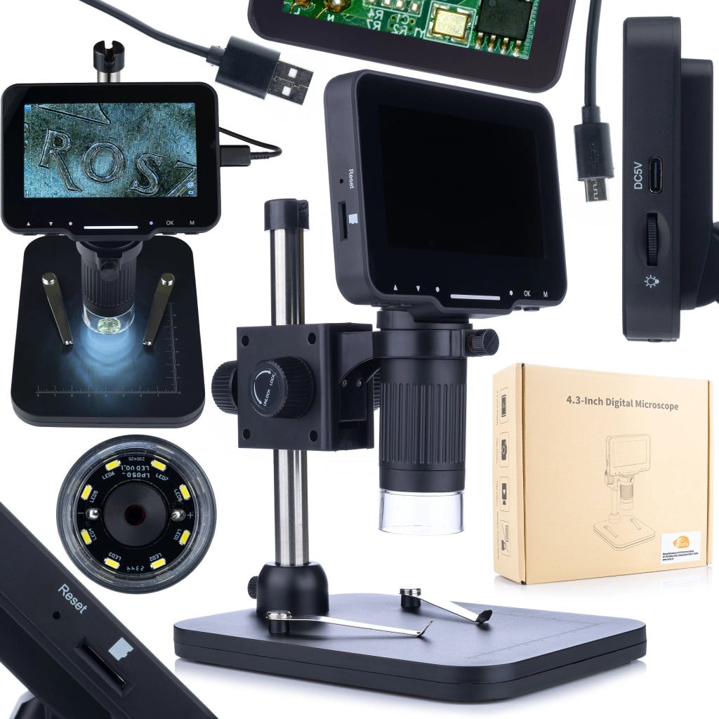 Mikroscopio Digitale LP043-Z01C – Display LCD 4,3" | Risoluzione 720P, Zoom Digitale, LED Regolabile