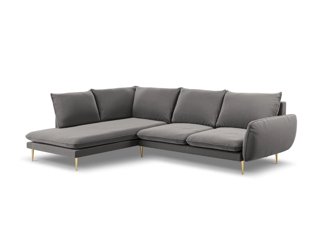 Cosmopolitan Design - Divano angolare sinistro "Vienna" 6 posti in velluto grigio chiaro 