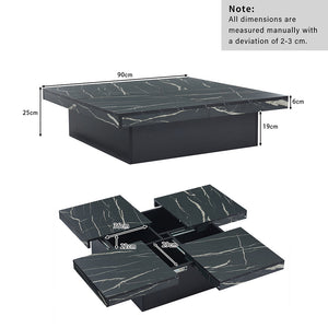 Tavolino-Xylo-90x90x25cm nero marmo 4 cassetti