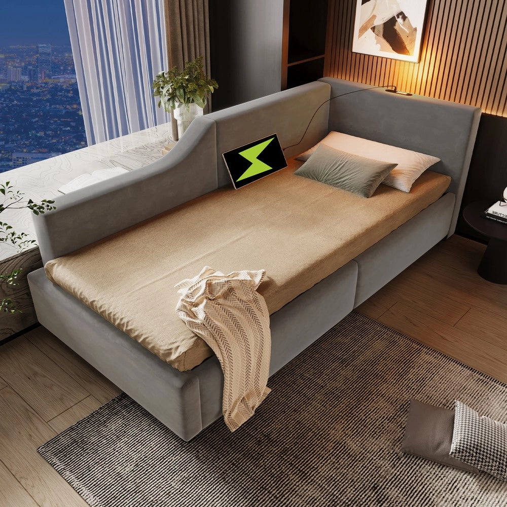 Letto Imbottito con Contenitore Idraulico ¨C MINIMAL ¨C Velluto Grigio 90x200