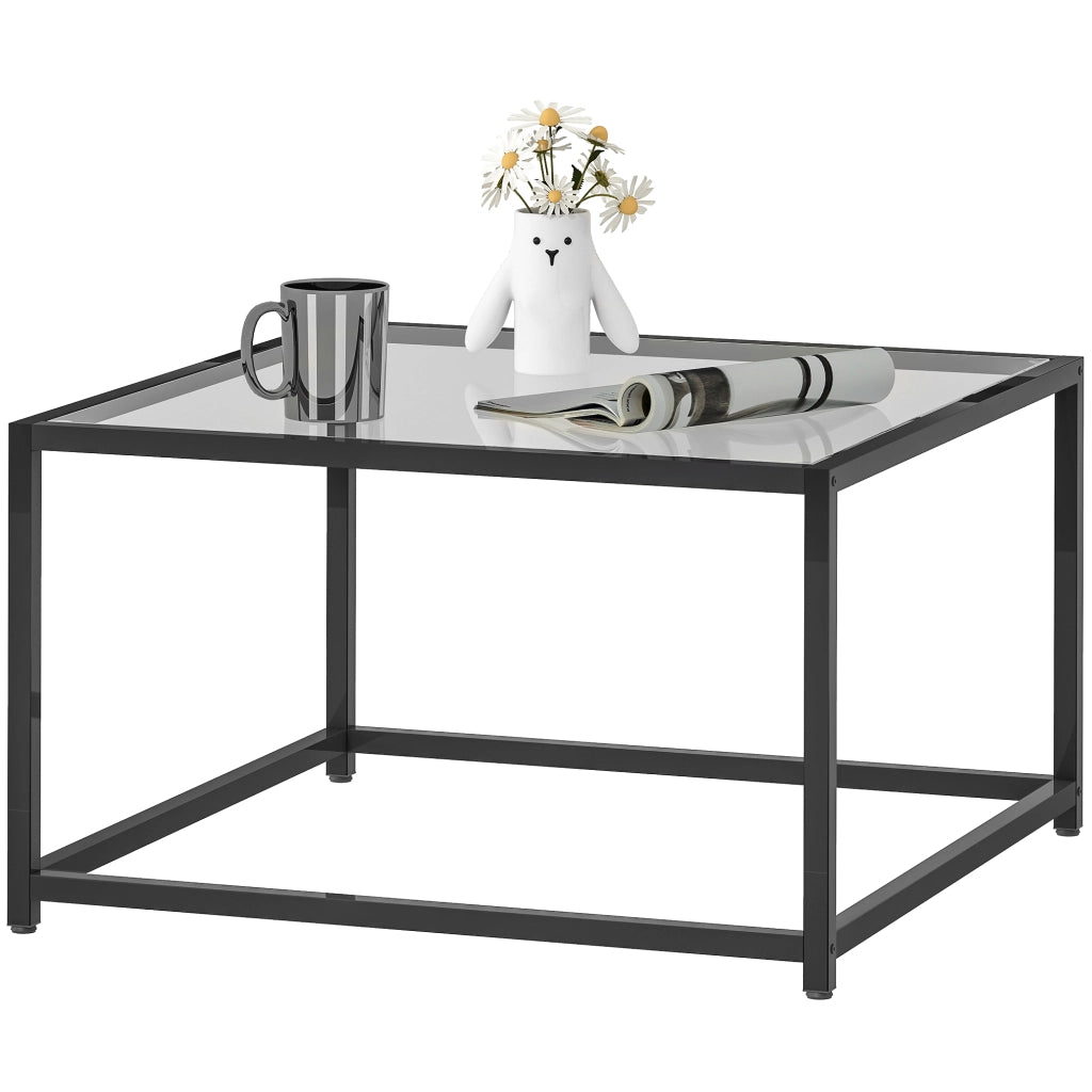 Tavolino quadrato con piano in vetro temperato e gambe in acciaio ¨C zephmum ¨C Nero 68x68x39 cm