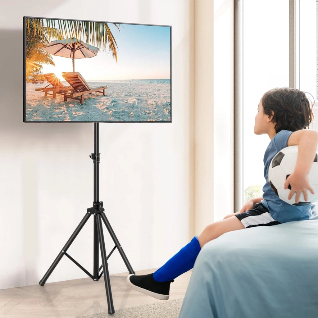 Supporto per TV regolabile in altezza 140-204cm, Treppiede per TV 54-120cm a schermo piatto con portata 35kg-Mobili porta TV