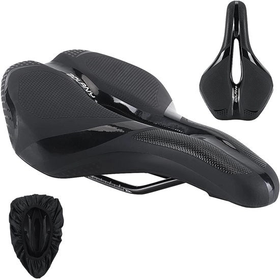 Sella bicicletta uomo comoda, sella in memory foam morbida ergonomica sella con copertura, assorbimento shock adattabile sella per città sella per mountain bike per uomo e donna