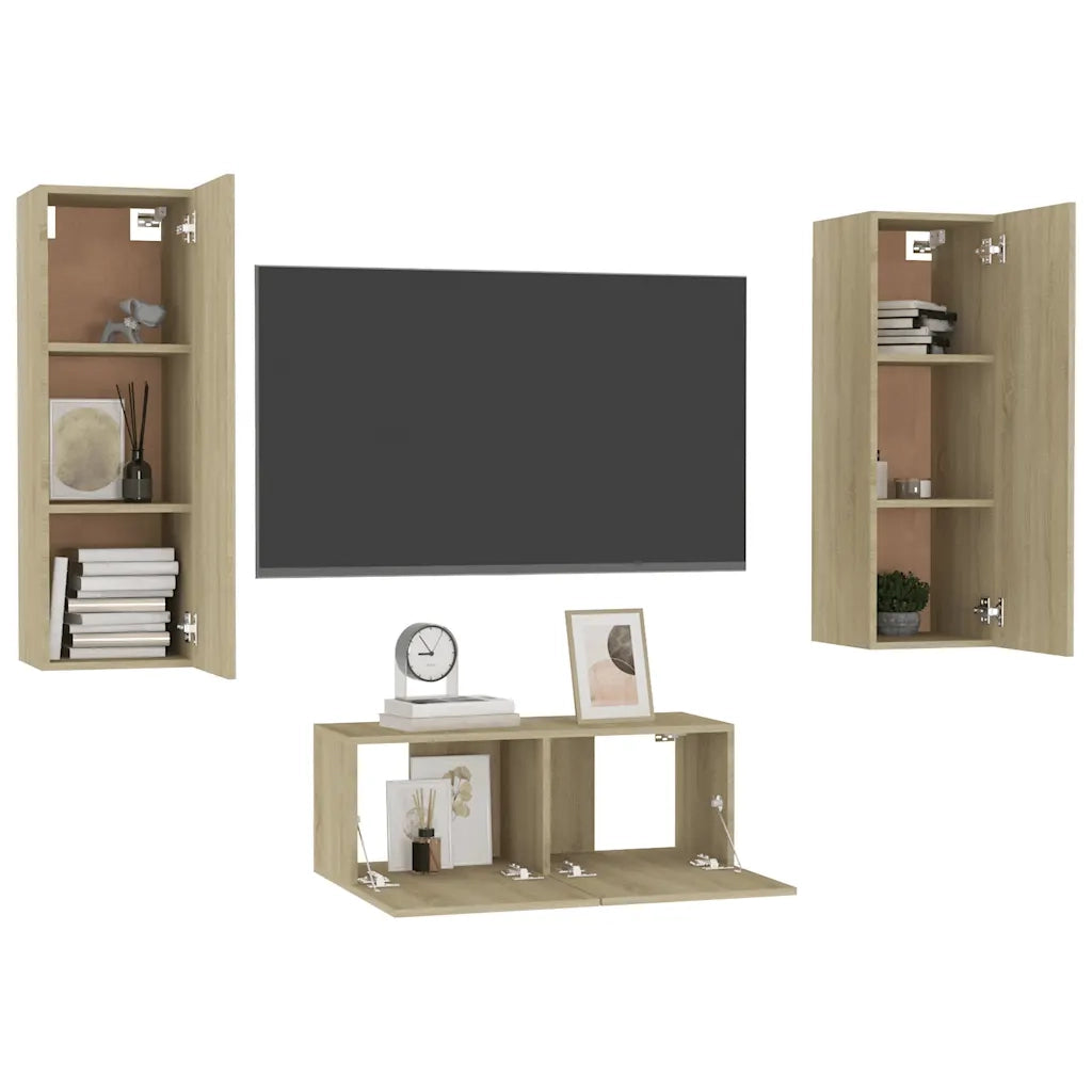 Set di Mobili TV 3 pz | Armadietto TV | Mobile Porta TV Rovere Sonoma in Legno Multistrato