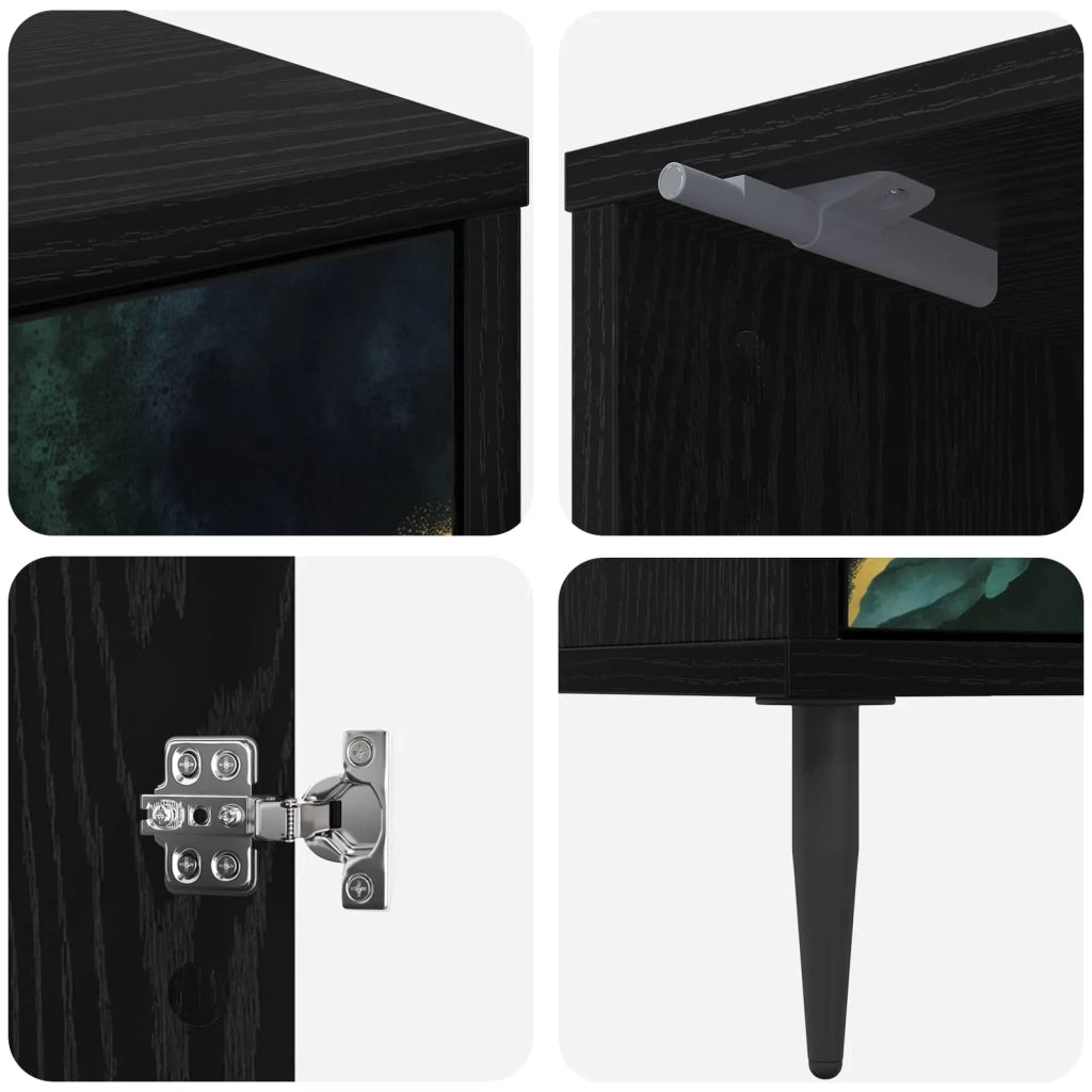 Armadio da Notte WIJHE Rovere Nero 36 x 33 x 51 cm 8007239