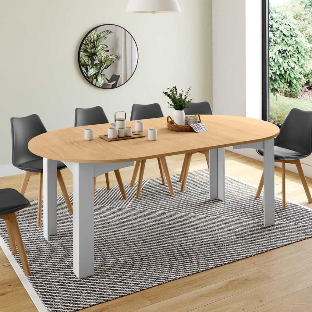 DONA tavolo da pranzo rotondo allungabile 4-10 persone piano finitura faggio bianco 110-200 cm